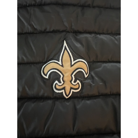 NFL Puffer Vest Men Large New Orleans Saints Black Gold Fleur De Lis - Picture 3 of 9